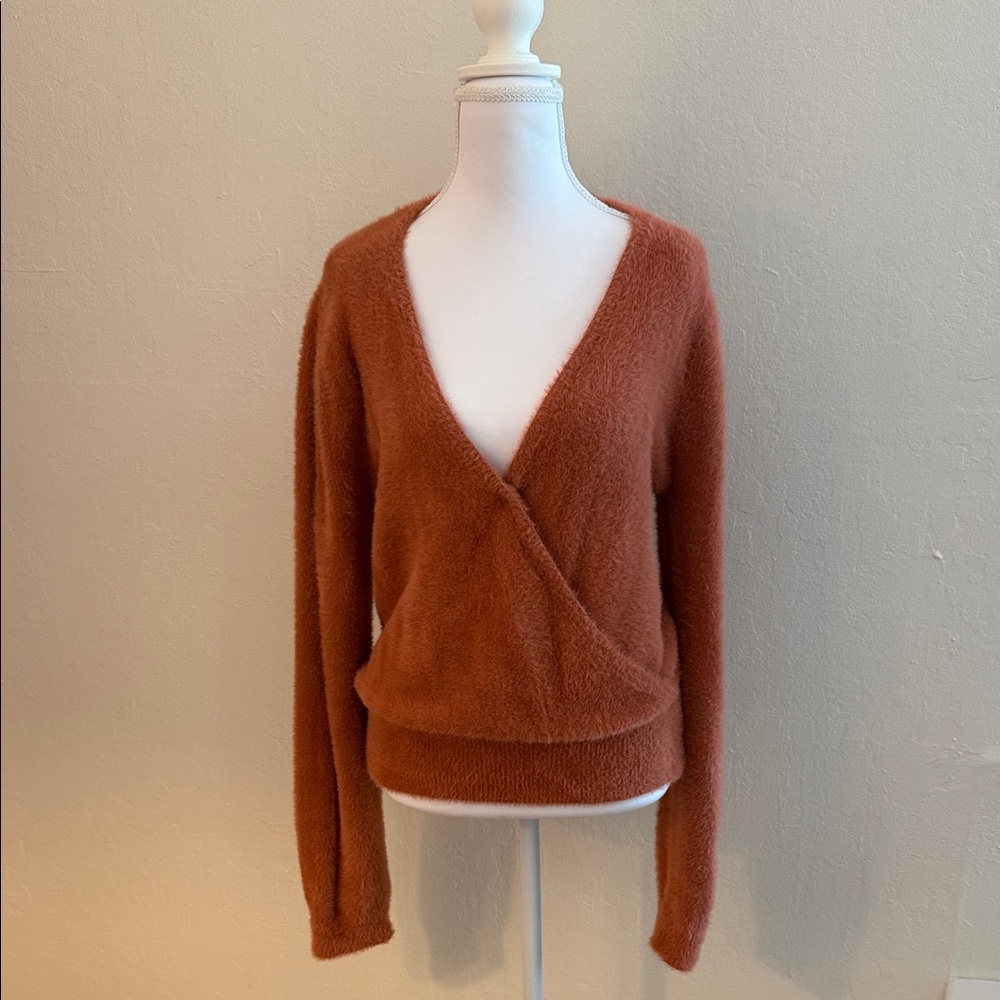 Astr Women's V-Neck Sweater in Rust